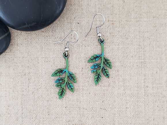 Small Brass Branch Paint Patina Earrings