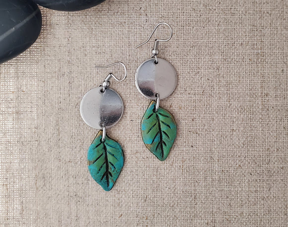 Stainless Steel Connector with Leaf Earrings