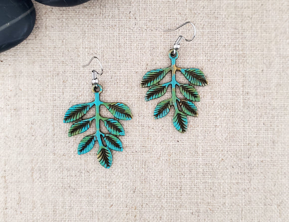 Large Brass Branch Paint Patina Earrings