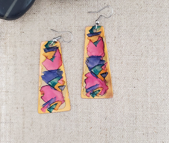 Alcohol Ink Large Trapezoid Earrings