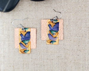 Alcohol Ink Square Small Layer Earrings-Blue