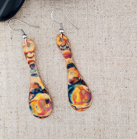 Flame Paint Copper Hourglass Earrings