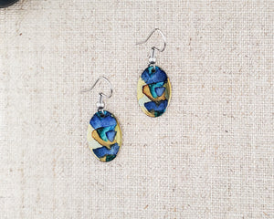 Alcohol Ink Stainless Steel Small Oval Earrings-Blue