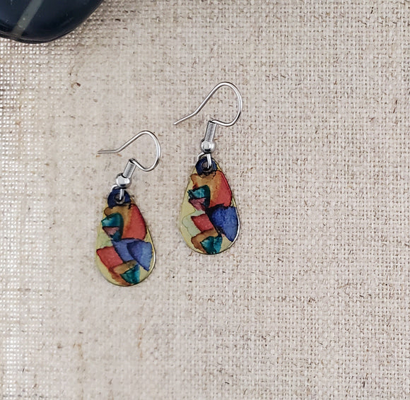 Alcohol Ink Stainless Steel Small Teardrop Earrings-Red