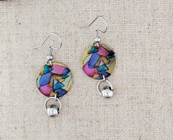 Alcohol Ink Stainless Steel Ball Connector Earrings