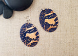 Embossed Antique Copper Oval Bird Earrings