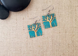 Small Square Embossed Tree Earrings