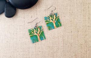Small Square Embossed Tree Earrings