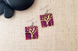 Small Square Embossed Tree Earrings